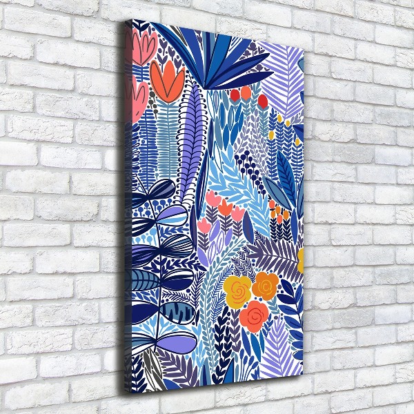 Cuadro canvas decorativo para salón vertical flores tropicales