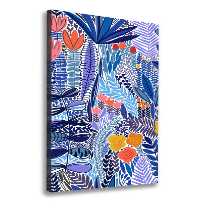 Cuadro canvas decorativo para salón vertical flores tropicales