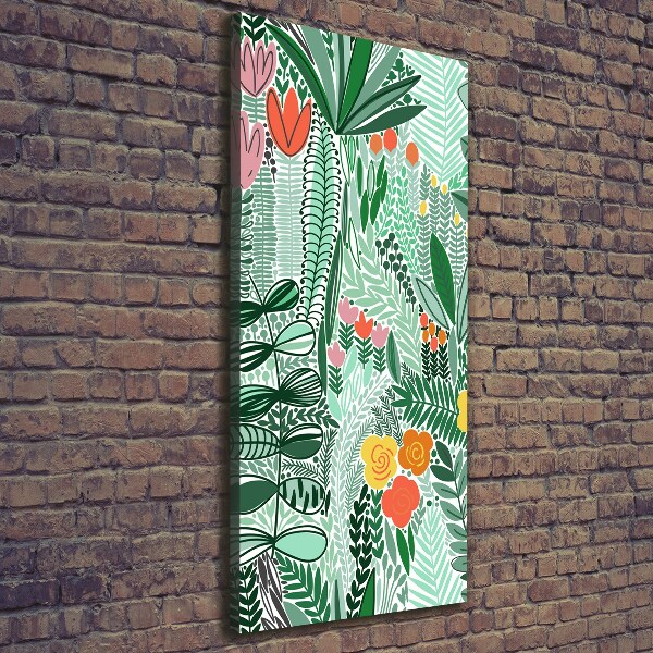 Cuadro moderno en lienzo resistente uv vertical flores tropicales