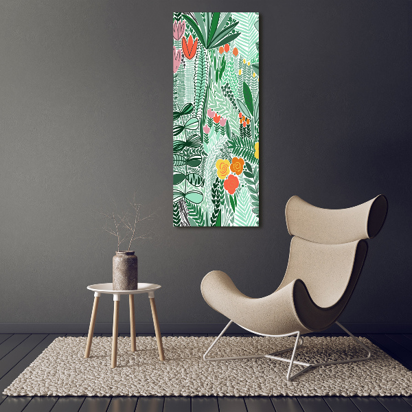 Cuadro moderno en lienzo resistente uv vertical flores tropicales