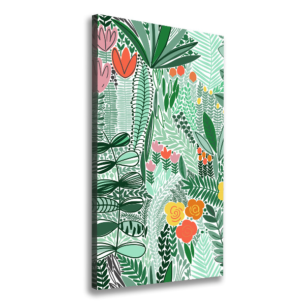 Cuadro moderno en lienzo resistente uv vertical flores tropicales