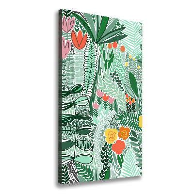 Cuadro moderno en lienzo resistente uv vertical flores tropicales