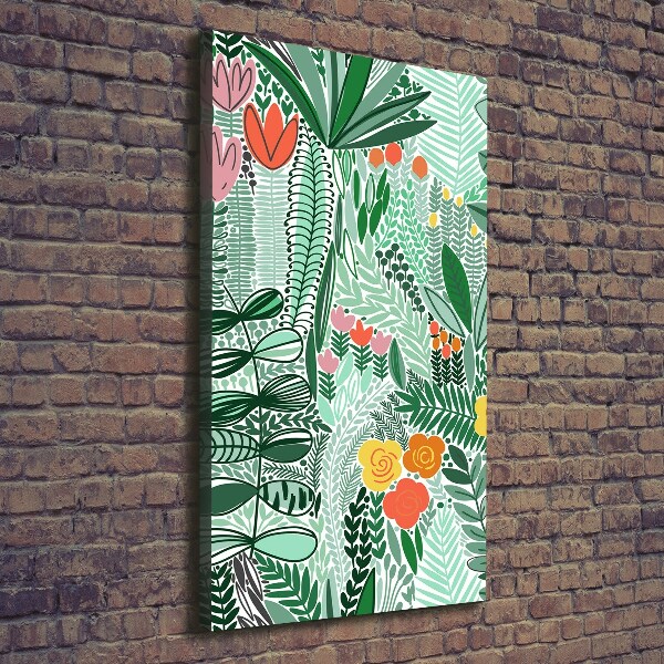 Cuadro moderno en lienzo resistente uv vertical flores tropicales