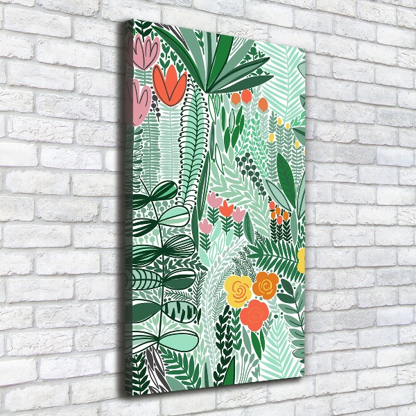 Cuadro moderno en lienzo resistente uv vertical flores tropicales