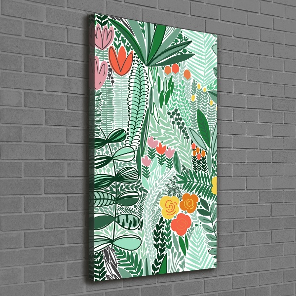 Cuadro moderno en lienzo resistente uv vertical flores tropicales