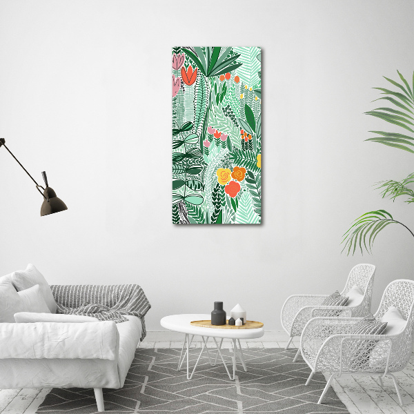 Cuadro moderno en lienzo resistente uv vertical flores tropicales