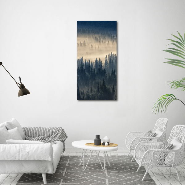 Cuadro moderno en lienzo resistente uv vertical Niebla sobre el bosque