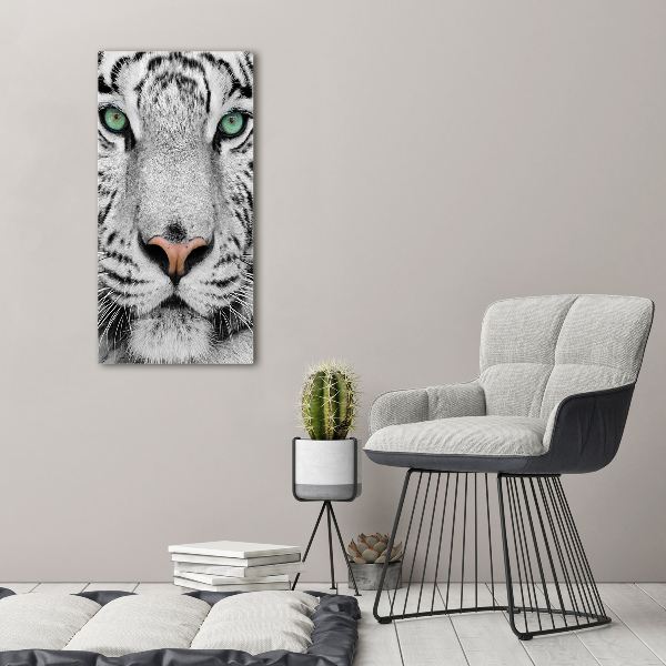 Cuadro moderno en lienzo resistente uv vertical Tigre blanco