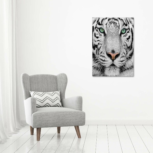 Cuadro moderno en lienzo resistente uv vertical Tigre blanco