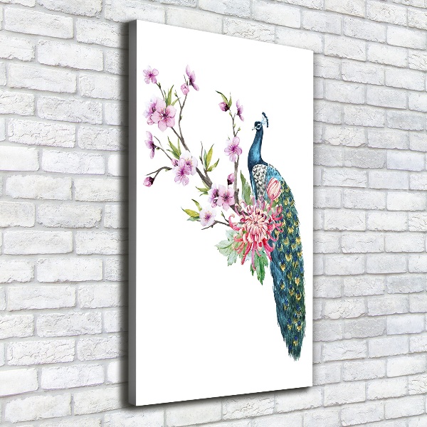 Impresión en lienzo vertical Pavo real y flores