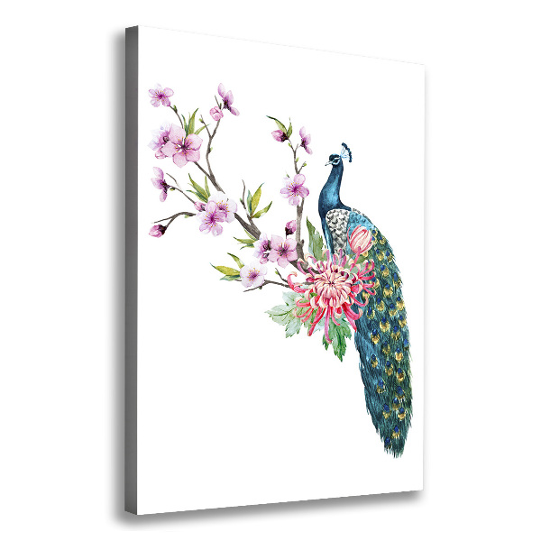 Impresión en lienzo vertical Pavo real y flores