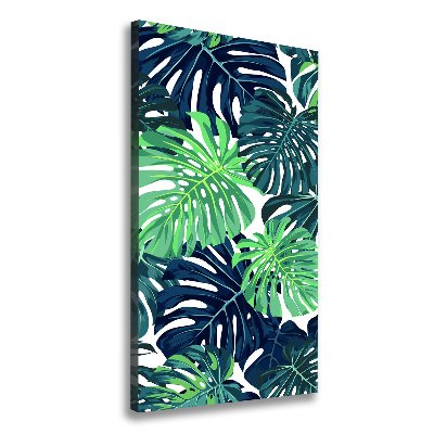 Cuadro canvas decorativo para salón vertical hojas tropicales
