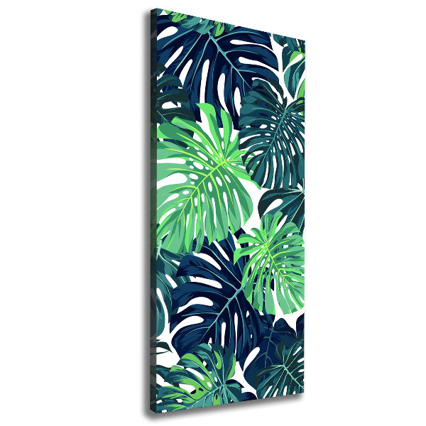 Cuadro canvas decorativo para salón vertical hojas tropicales