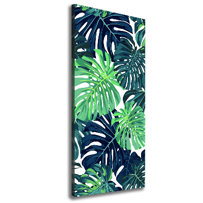 Cuadro canvas decorativo para salón vertical hojas tropicales