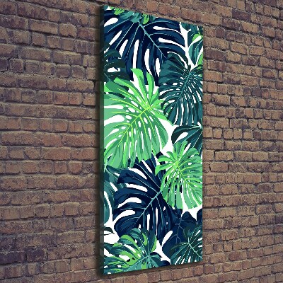 Cuadro canvas decorativo para salón vertical hojas tropicales