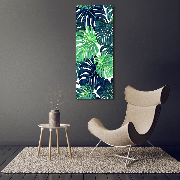 Cuadro canvas decorativo para salón vertical hojas tropicales