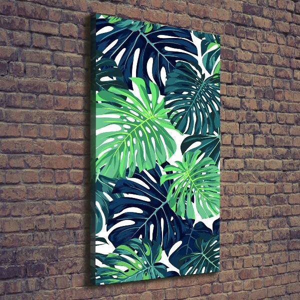 Cuadro canvas decorativo para salón vertical hojas tropicales