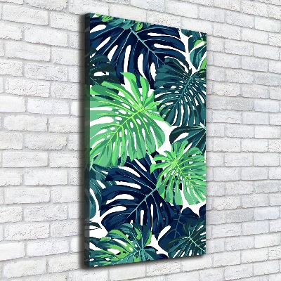 Cuadro canvas decorativo para salón vertical hojas tropicales