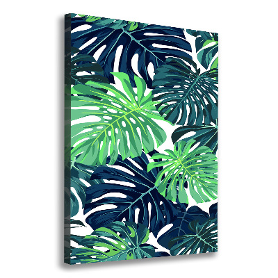 Cuadro canvas decorativo para salón vertical hojas tropicales