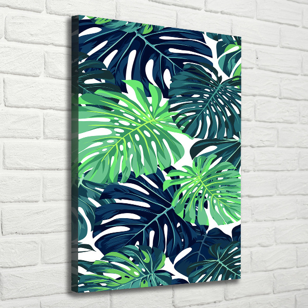 Cuadro canvas decorativo para salón vertical hojas tropicales