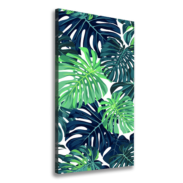 Cuadro canvas decorativo para salón vertical hojas tropicales