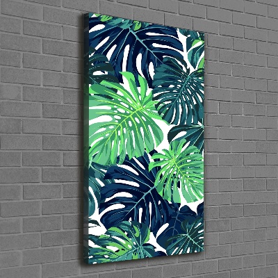 Cuadro canvas decorativo para salón vertical hojas tropicales