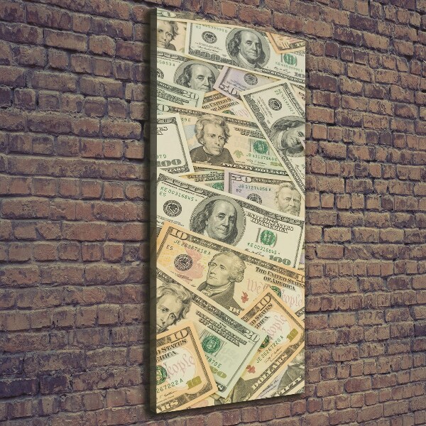 Cuadro canvas decorativo para salón vertical Billetes de dólar