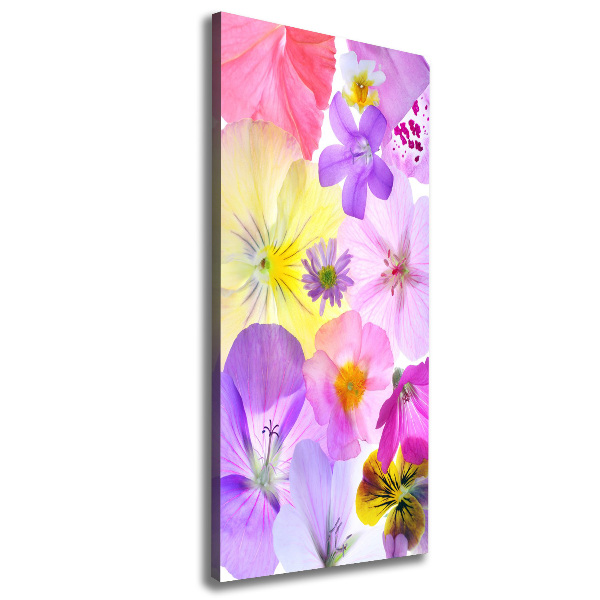 Cuadro canvas decorativo para salón vertical flores de colores