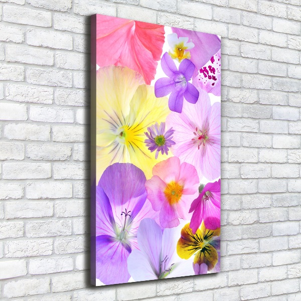 Cuadro canvas decorativo para salón vertical flores de colores