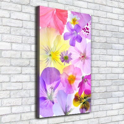 Cuadro canvas decorativo para salón vertical flores de colores
