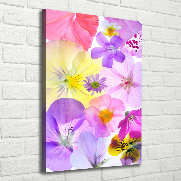 Cuadro canvas decorativo para salón vertical flores de colores
