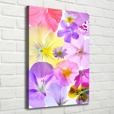 Cuadro canvas decorativo para salón vertical flores de colores