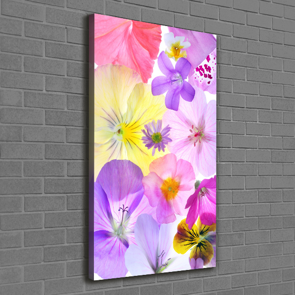 Cuadro canvas decorativo para salón vertical flores de colores