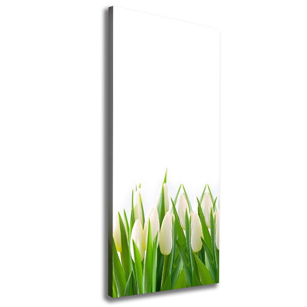 Cuadro canvas decorativo para salón vertical tulipanes blancos