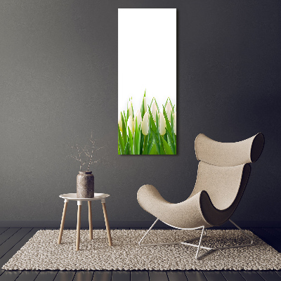 Cuadro canvas decorativo para salón vertical tulipanes blancos