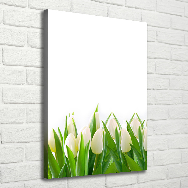 Cuadro canvas decorativo para salón vertical tulipanes blancos