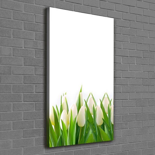 Cuadro canvas decorativo para salón vertical tulipanes blancos