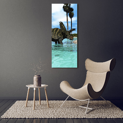Cuadro moderno en lienzo resistente uv vertical Dinosaurios en la playa
