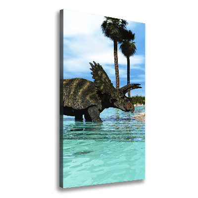 Cuadro moderno en lienzo resistente uv vertical Dinosaurios en la playa