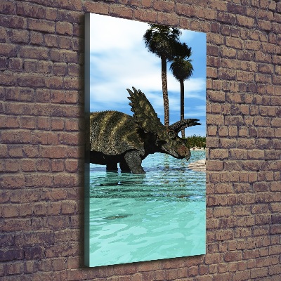 Cuadro moderno en lienzo resistente uv vertical Dinosaurios en la playa