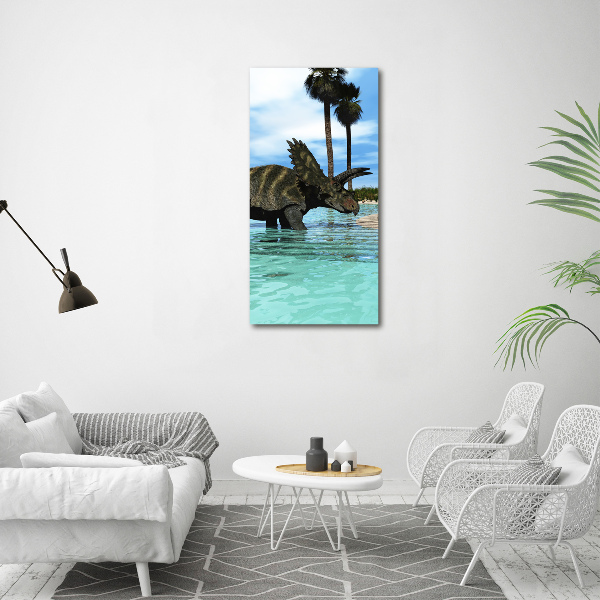 Cuadro moderno en lienzo resistente uv vertical Dinosaurios en la playa