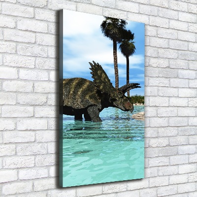 Cuadro moderno en lienzo resistente uv vertical Dinosaurios en la playa