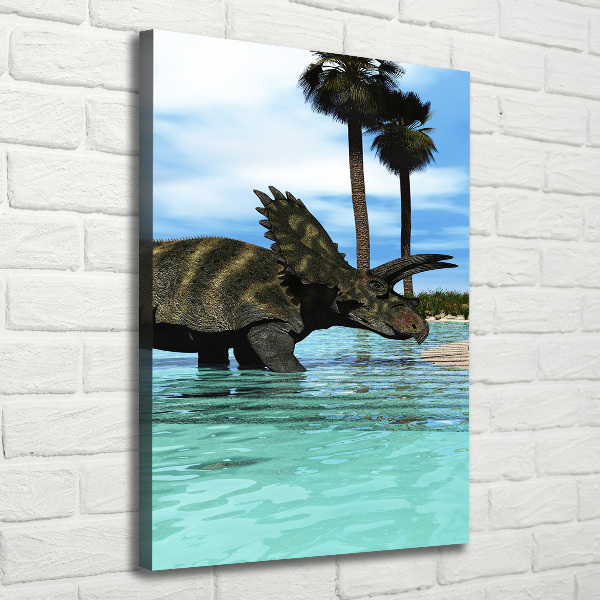 Cuadro moderno en lienzo resistente uv vertical Dinosaurios en la playa
