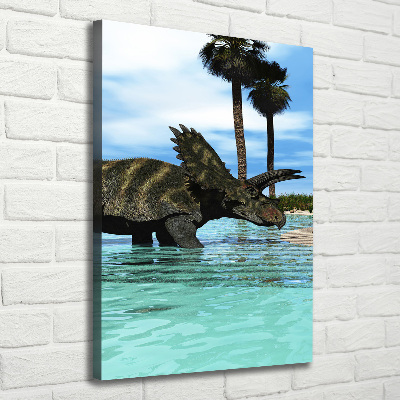 Cuadro moderno en lienzo resistente uv vertical Dinosaurios en la playa