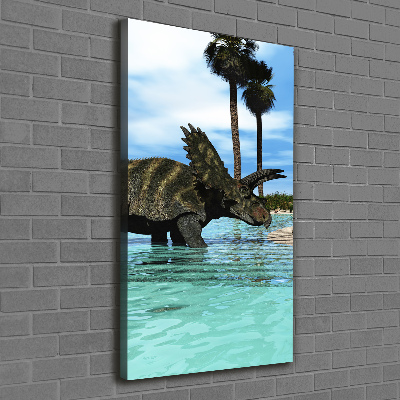 Cuadro moderno en lienzo resistente uv vertical Dinosaurios en la playa