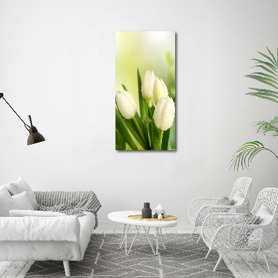 Cuadro canvas decorativo para salón vertical tulipanes blancos