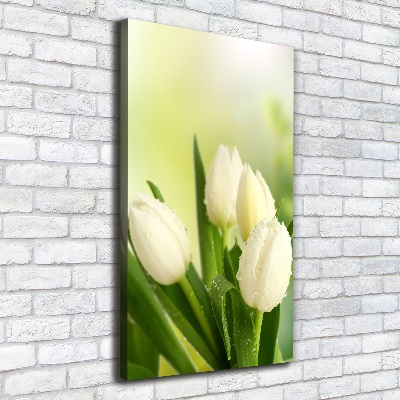 Cuadro canvas decorativo para salón vertical tulipanes blancos