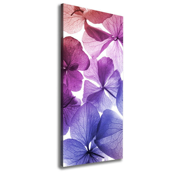 Cuadro moderno en lienzo resistente uv vertical flores moradas