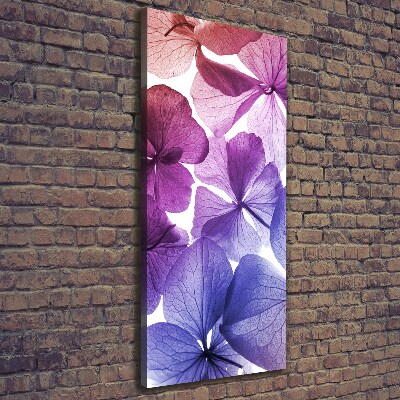 Cuadro moderno en lienzo resistente uv vertical flores moradas