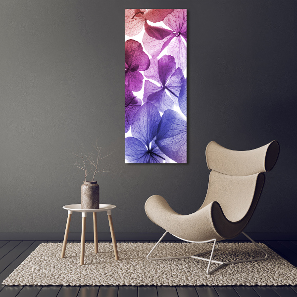 Cuadro moderno en lienzo resistente uv vertical flores moradas